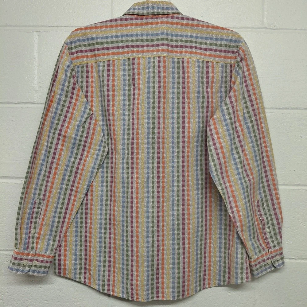Linea Uomo Button Up Shirt Mens XL Paisley Mutil Color Stripe Long Sleeve Collar